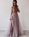 Elegant Embellished Tulle Evening Gown - GodBlessDress