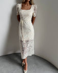 White Lotus Lace Midi Dress