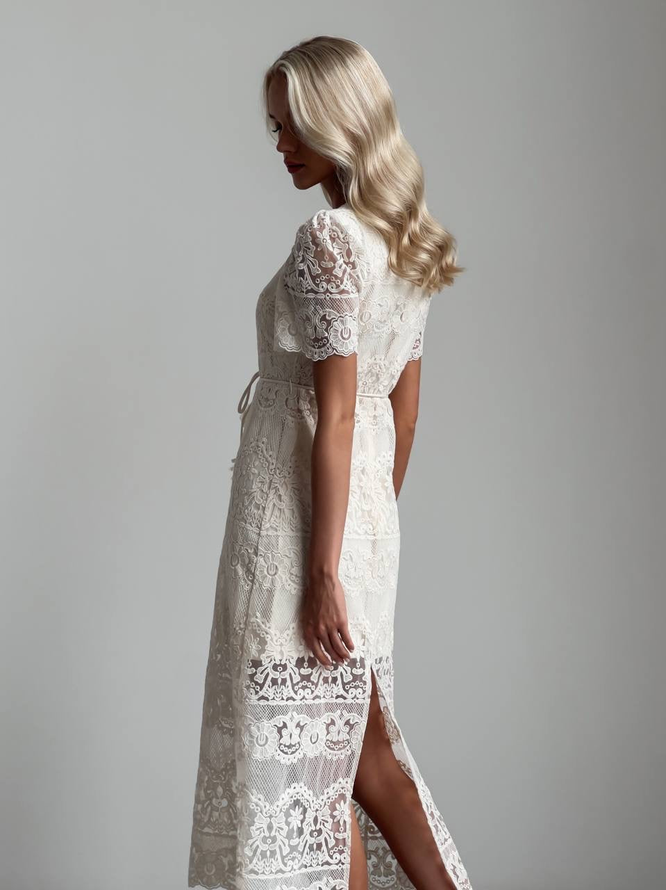 White Lotus Lace Midi Dress