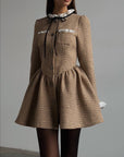 Tweed Button-Down Mini Dress with Ruffle Detail