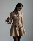 Tweed Button-Down Mini Dress with Ruffle Detail