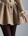 Tweed Button-Down Mini Dress with Ruffle Detail