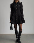 Black Tweed Fit-and-Flare Mini Dress