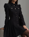 Black Tweed Fit-and-Flare Mini Dress