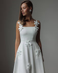 White Floral Appliqué Midi Dress