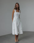 White Floral Appliqué Midi Dress