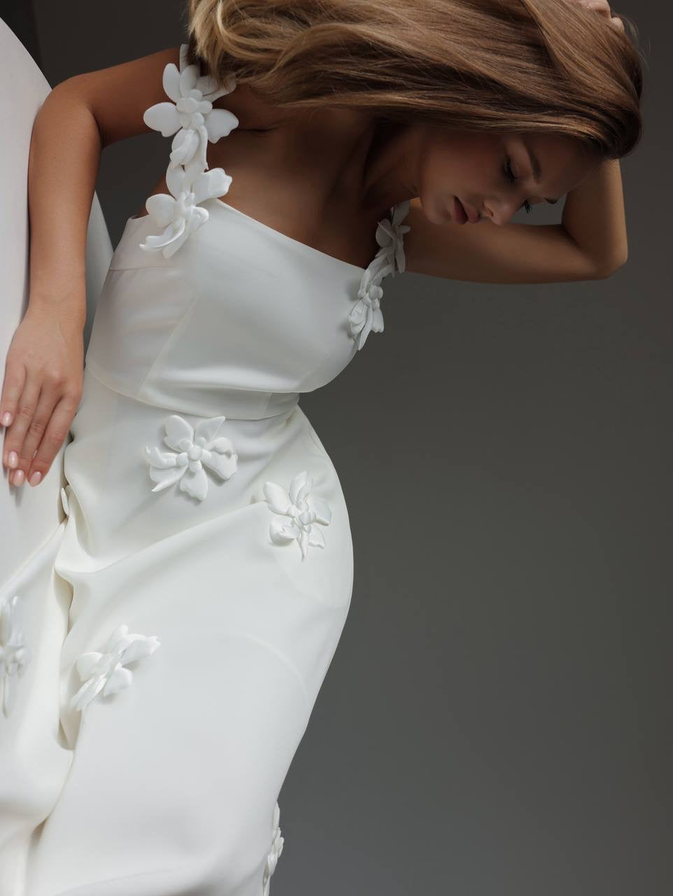 White Floral Appliqué Midi Dress