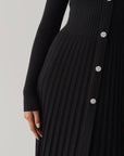 Black Ribbed Knit Midi Dress with Crystal Buttons