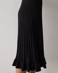 Black Ribbed Knit Midi Dress with Crystal Buttons