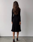 Black Ribbed Knit Midi Dress with Crystal Buttons