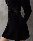 Black Velvet Mini Dress with Lace Details