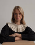 Black Dress with Beige Pleated Collar