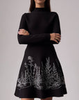 Black Embroidered A-Line Dress