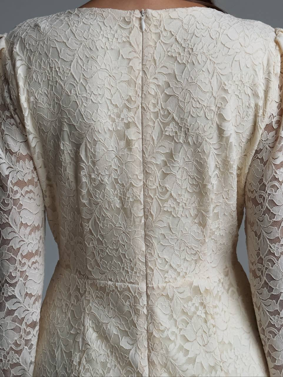 Elegant Lace-Embroidered Cream Midi Dress