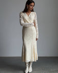 Elegant Lace-Embroidered Cream Midi Dress