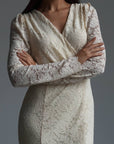 Elegant Lace-Embroidered Cream Midi Dress