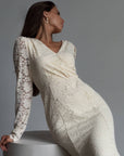 Elegant Lace-Embroidered Cream Midi Dress