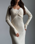 Elegant Cross-Front Ribbed Maxi Dress