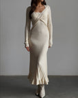 Elegant Cross-Front Ribbed Maxi Dress