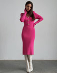 Striking Fuchsia Ribbed Midi Dress