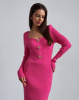 Striking Fuchsia Ribbed Midi Dress