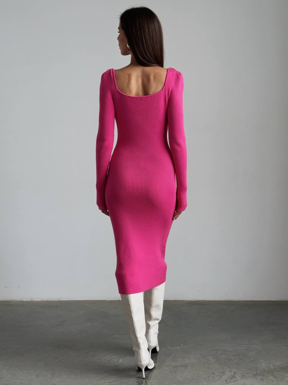 Striking Fuchsia Ribbed Midi Dress