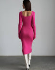 Striking Fuchsia Ribbed Midi Dress