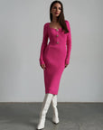 Striking Fuchsia Ribbed Midi Dress