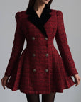 Vintage-Inspired Burgundy Tweed Coat Dress