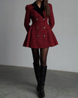 Vintage-Inspired Burgundy Tweed Coat Dress