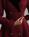 Vintage-Inspired Burgundy Tweed Coat Dress