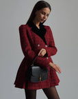 Vintage-Inspired Burgundy Tweed Coat Dress