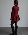 Vintage-Inspired Burgundy Tweed Coat Dress