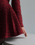 Vintage-Inspired Burgundy Tweed Coat Dress