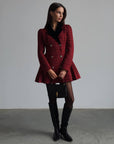 Vintage-Inspired Burgundy Tweed Coat Dress