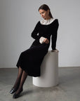 Timeless Black Velvet Dress with Lace Collar