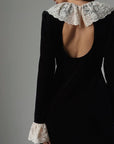 Timeless Black Velvet Dress with Lace Collar