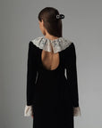 Timeless Black Velvet Dress with Lace Collar