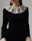 Timeless Black Velvet Dress with Lace Collar