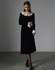 Timeless Black Velvet Dress with Lace Collar