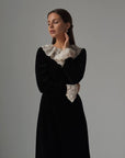 Timeless Black Velvet Dress with Lace Collar