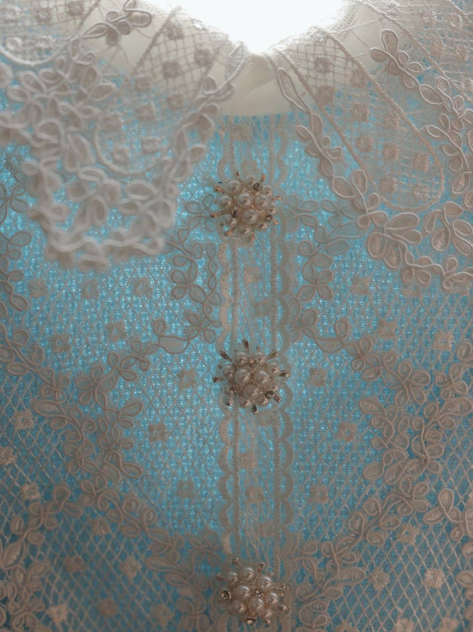 Vintage Lace-Collar Dress in Pastel Blue