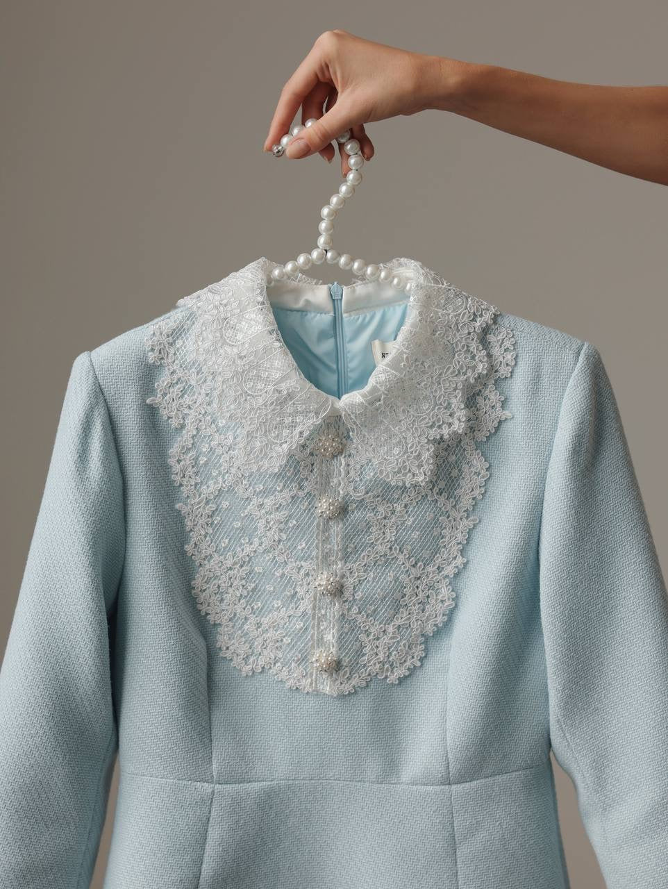 Vintage Lace-Collar Dress in Pastel Blue