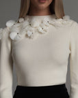 Flower Appliqué Knit Top