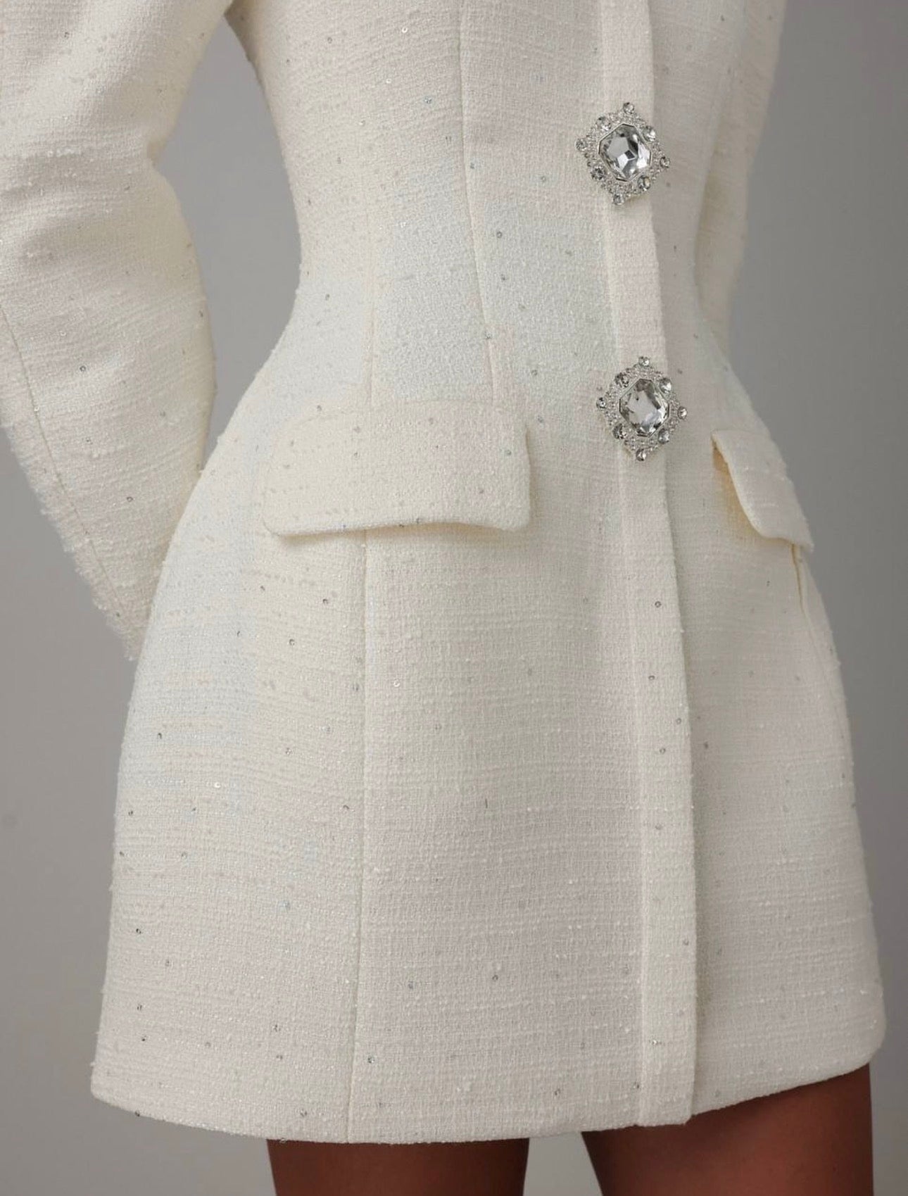 Crystal Button Tweed Dress