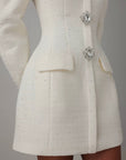 Crystal Button Tweed Dress