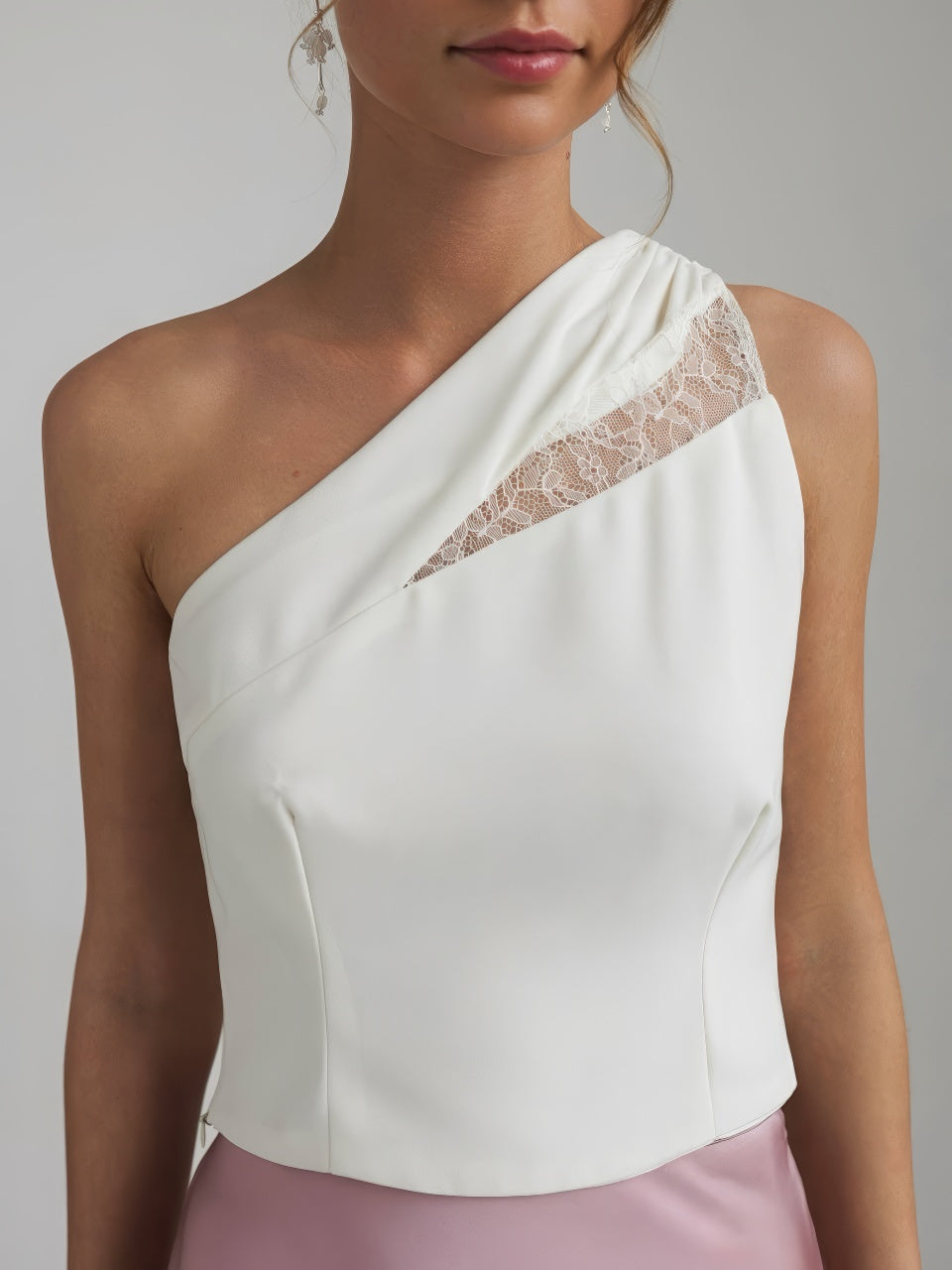 Lace-Drape One-Shoulder Top