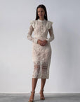 Lace Detail Cream Midi Dress.