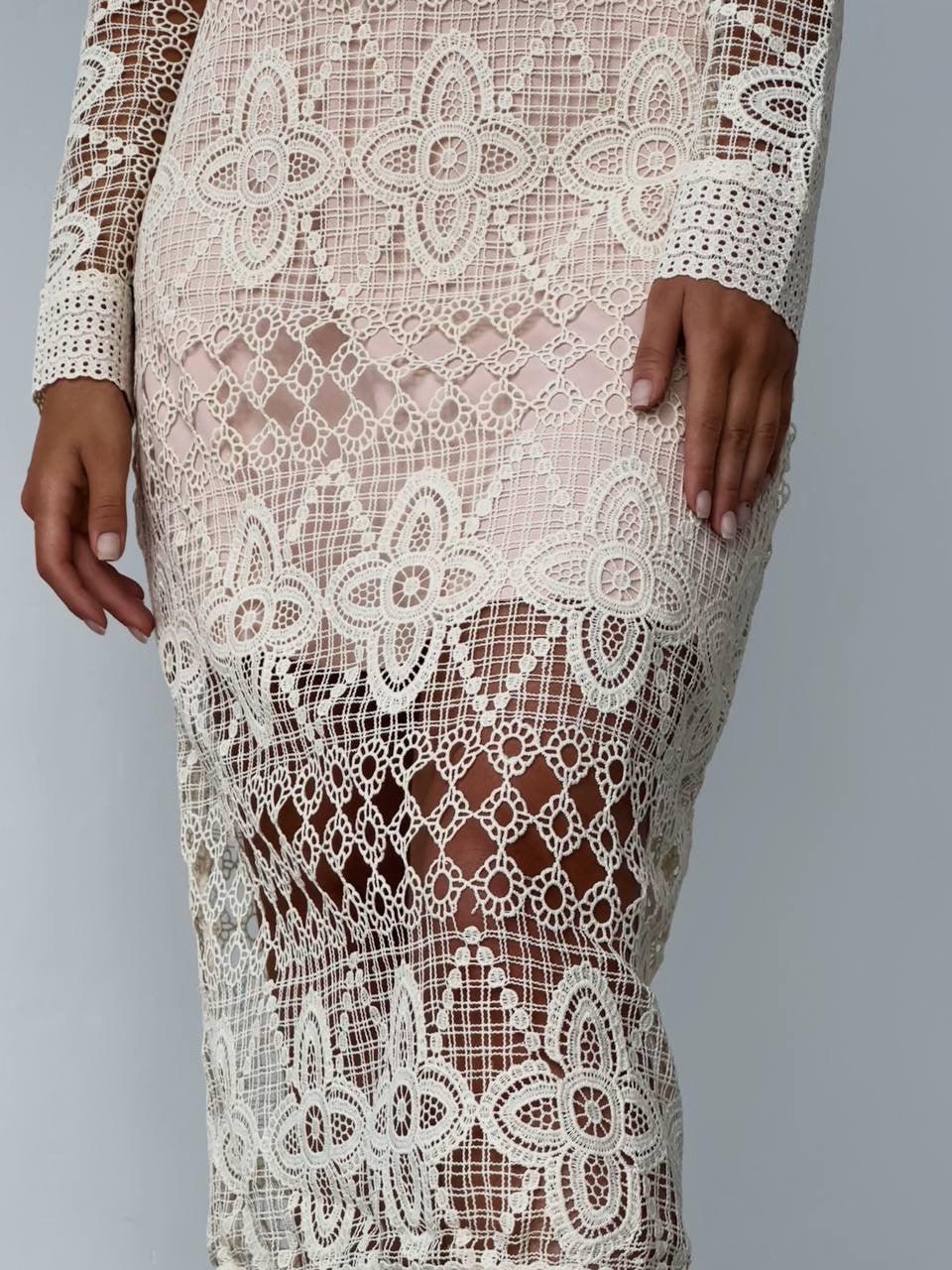 Lace Detail Cream Midi Dress.