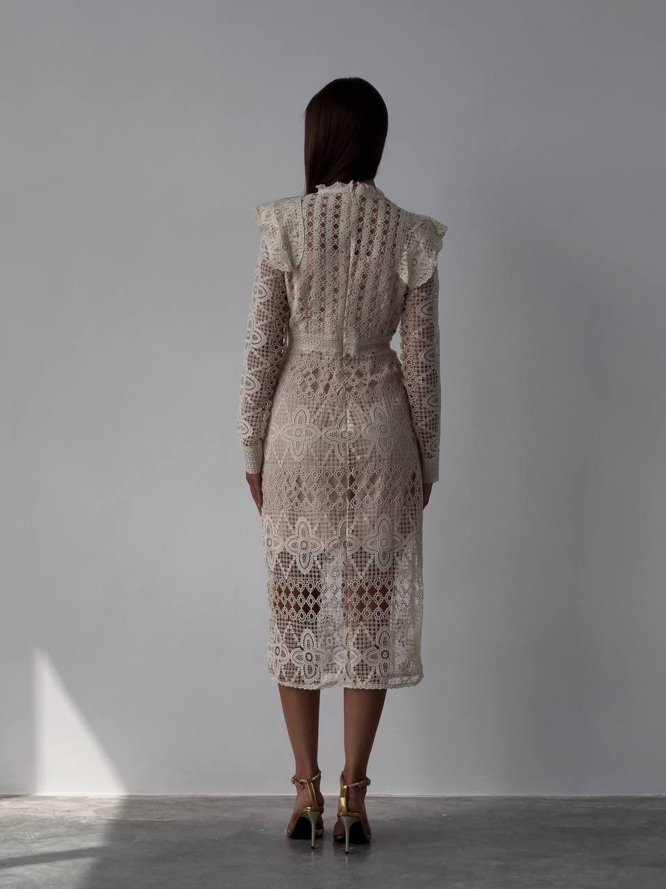 Lace Detail Cream Midi Dress.